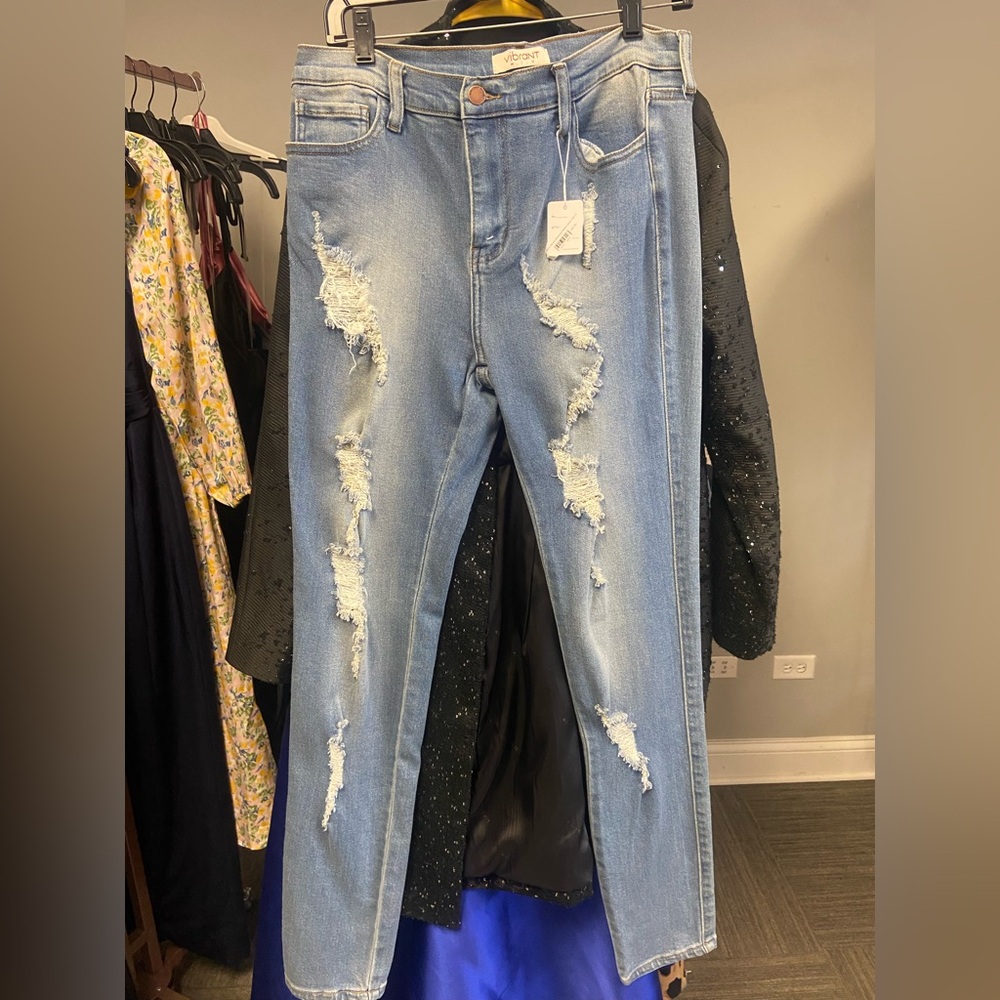 Vibrant Light Blue Distressed Skinny Jeans